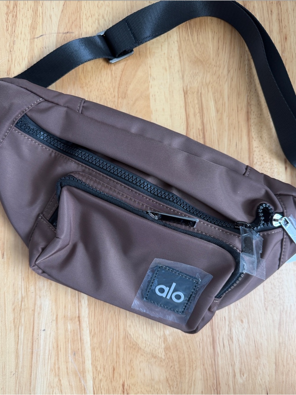ALO Yoga Brown Crossbody Bag with Black Strap NWT
